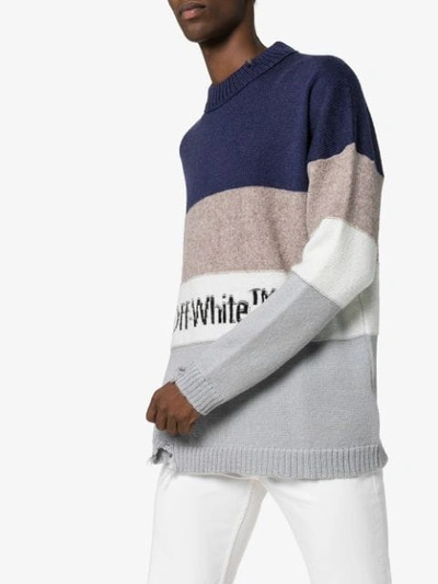 Shop Off-white Logo Striped Distressed Jumper In Multicolour