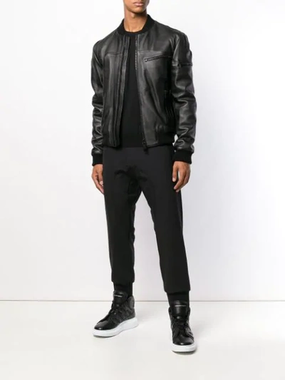 Shop Les Hommes Slim Fit Bomber Jacket In Black