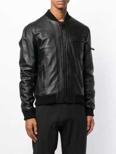 Shop Les Hommes Slim Fit Bomber Jacket In Black