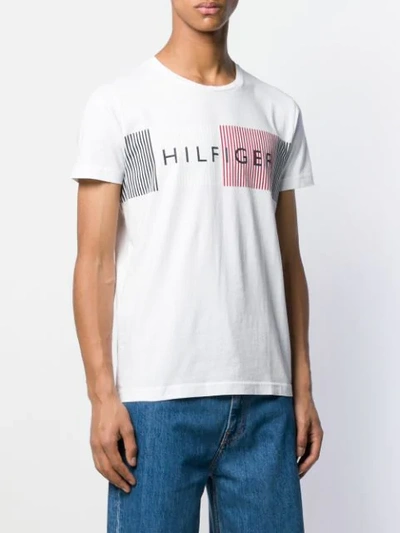Shop Tommy Hilfiger Striped Logo Print T In 100 Bright White