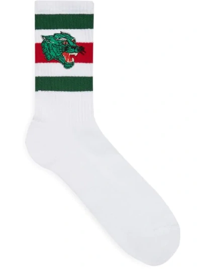 Shop Gucci Panther Face Patch Socks In White