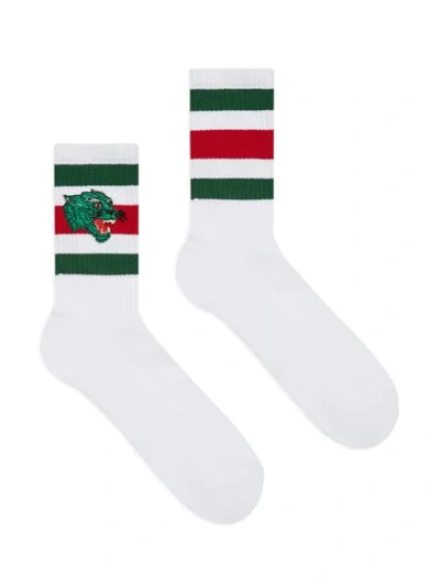 Shop Gucci Panther Face Patch Socks In White
