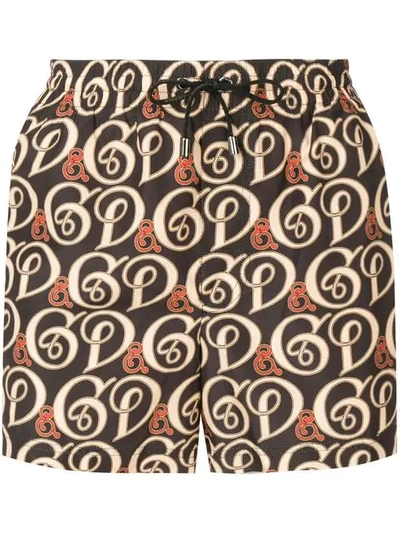 Shop Dolce & Gabbana Logo Print Swim Shorts In Black