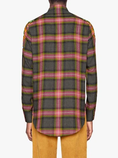 Shop Gucci Embroidered Check Wool Shirt In Grey