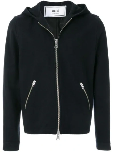 Shop Ami Alexandre Mattiussi Zipped Hooded Jacket In Blue