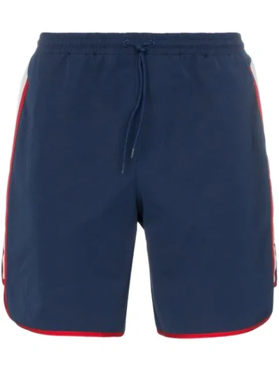 Shop Gucci Web Stripe Logo Swim Shorts In Blue