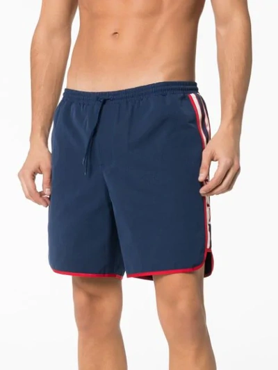 Shop Gucci Web Stripe Logo Swim Shorts In Blue