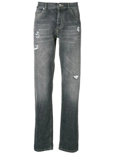 Shop Brunello Cucinelli Distressed Straight Leg Jeans In Grey