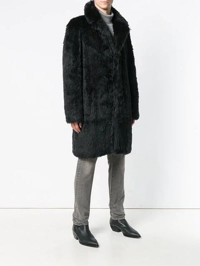 Shop Saint Laurent Faux Fur Coat In 1000 -  Black