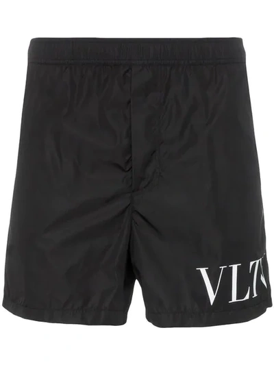 Valentino Logo Printed Beach Shorts In Black