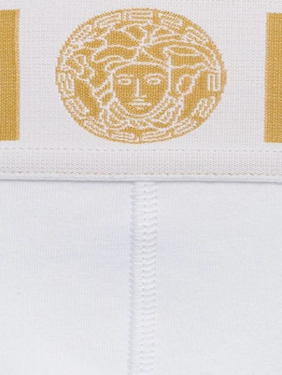 Shop Versace Gold Trim Logo Briefs In White