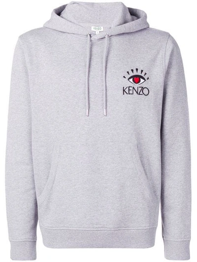 Shop Kenzo Logo Embroidered Hoodie In Grey