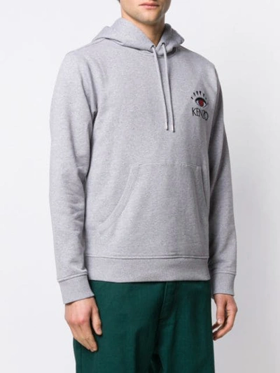 Shop Kenzo Logo Embroidered Hoodie In Grey