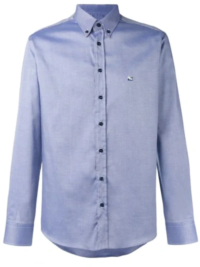 Shop Etro Chest Logo Embroidered Shirt In Blue
