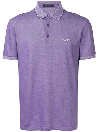 Shop Ermenegildo Zegna Logo Embroidered Polo Shirt - Purple