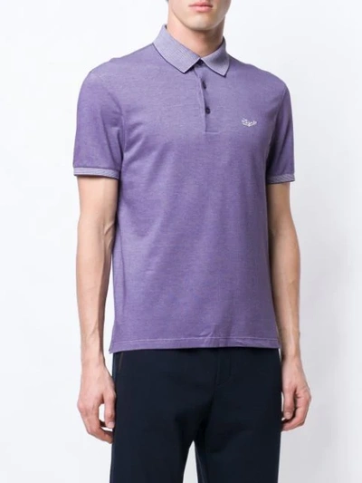 Shop Ermenegildo Zegna Logo Embroidered Polo Shirt - Purple