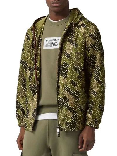 Shop Burberry Monogram-print Hooded Jacket In Green