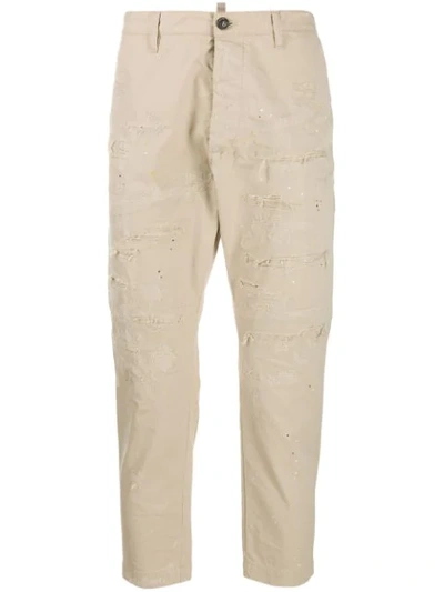 Shop Dsquared2 Distressed Cropped Trousers In Neutrals