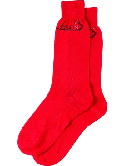 Shop Prada Jacquard Logo Socks In Red