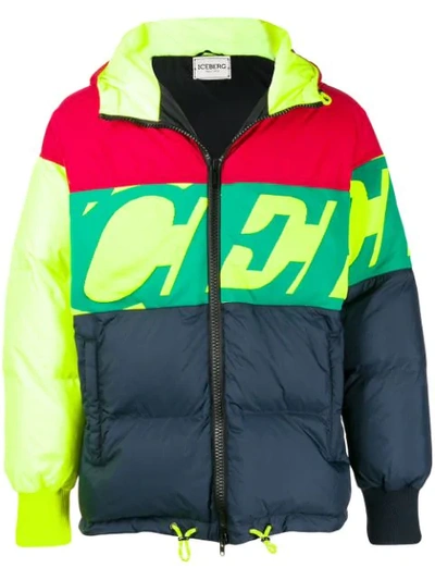 Shop Iceberg Logo Colour Block Padded Jacket In Black