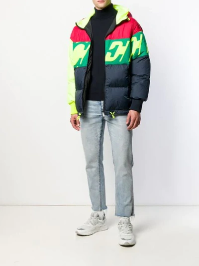 Shop Iceberg Logo Colour Block Padded Jacket In Black