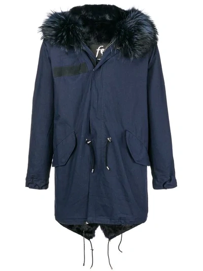 Shop Furs66 Hooded Fur Trim Parka - Blue