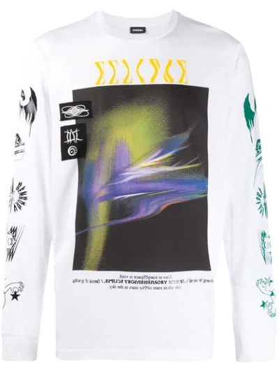 Shop Diesel Mixed Graphic Print T-shirt In 100 White