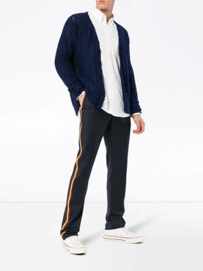 Shop The Elder Statesman Navy Vertical Stripe Cashmere Cardigan In Blue