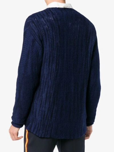 Shop The Elder Statesman Navy Vertical Stripe Cashmere Cardigan In Blue