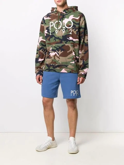 Shop Polo Ralph Lauren Logo Print Track Shorts In Blue