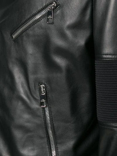 Shop Neil Barrett Knit Detail Biker Jacket In Black