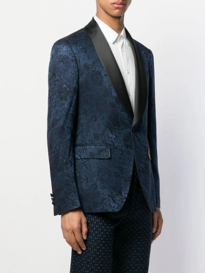 Shop Etro Jacquard Tuxedo Blazer In Blue