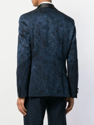 Shop Etro Jacquard Tuxedo Blazer In Blue