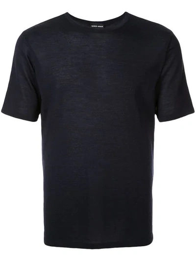 Shop Giorgio Armani Fine Knit T-shirt In Blue