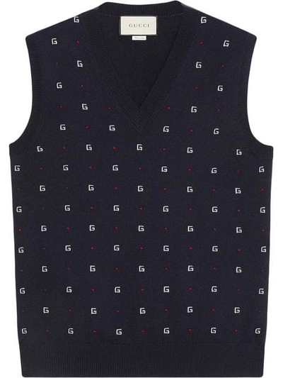 Shop Gucci G Dot Wool Jacquard Vest In Blue