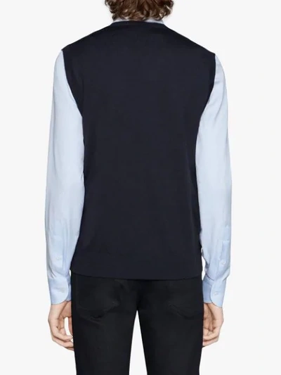 Shop Gucci G Dot Wool Jacquard Vest In Blue