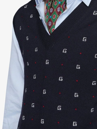 Shop Gucci G Dot Wool Jacquard Vest In Blue
