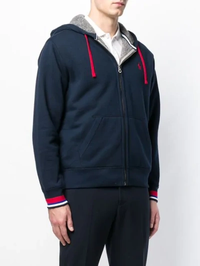 Shop Polo Ralph Lauren Stripe Trim Hoodie In Blue