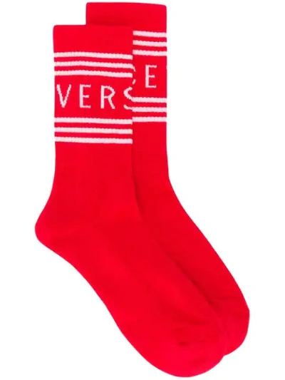 Shop Versace Ribbed Logo Socks In I4mp