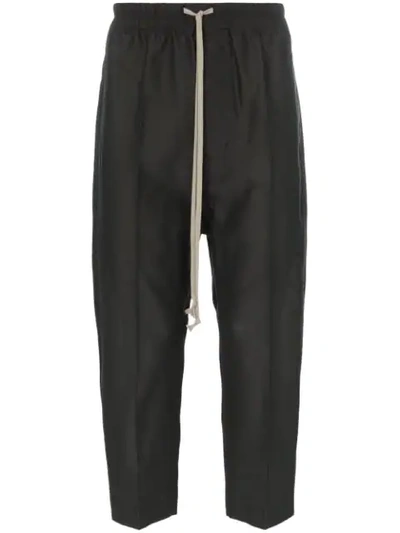 Shop Rick Owens Envelope Pocket Drawstring Cropped Trousers In Grey