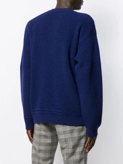 Shop Lanvin Ribbed Knit Sweatshirt In Blue