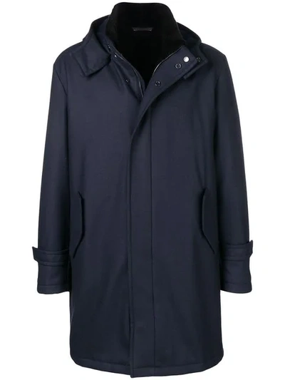 Shop Manzoni 24 Hooded Single Breasted Coat In Blue