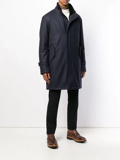 Shop Manzoni 24 Hooded Single Breasted Coat In Blue