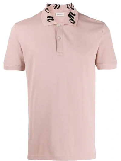 Shop Alexander Mcqueen Embroidered Signature Collar Polo Shirt In Pink