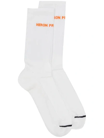 Shop Heron Preston Logo Socks In 0119 White Orange