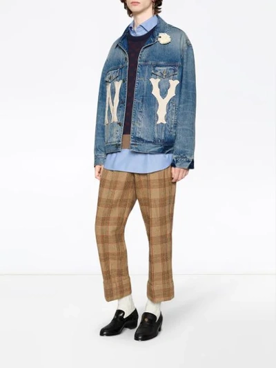 Shop Gucci Denim Jacket With Ny Yankees™ Patch In Blue