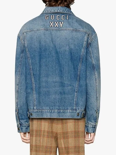 Shop Gucci Denim Jacket With Ny Yankees™ Patch In Blue