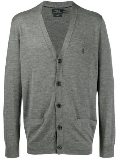Shop Polo Ralph Lauren Embroidered Logo Cardigan In Grey