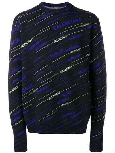 Shop Balenciaga Stripe Logo Jumper In Black