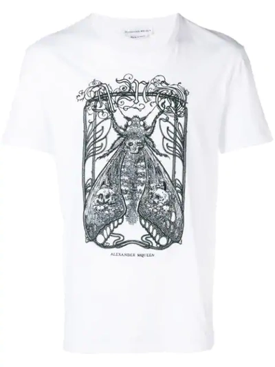 Shop Alexander Mcqueen Moth Embroidered T-shirt In White